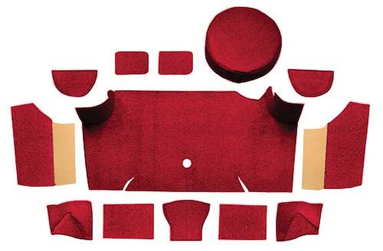 A4083A15 Nylon Loop Trunk Carpet Set With Boards 1967-68 Mustang Fastback; Maroon