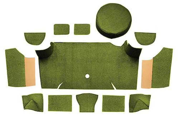 A4083A19 Nylon Loop Trunk Carpet Set With Boards 1967-68 Mustang Fastback; Moss Green