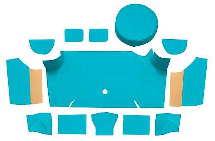 A4083A31 Nylon Loop Trunk Carpet Set With Boards 1967-68 Mustang Fastback; Light Blue