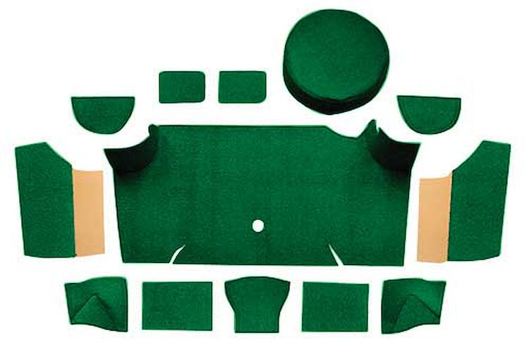 A4083A39 Nylon Loop Trunk Carpet Set With Boards 1967-68 Mustang Fastback; Green