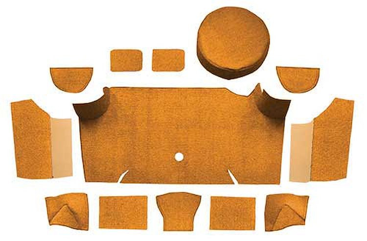 A4083A69 Nylon Loop Trunk Carpet Set With Boards 1967-68 Mustang Fastback; Medium Saddle