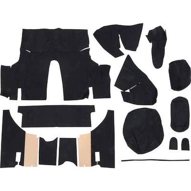A4091A01 Nylon Loop Trunk Carpet Set With Boards 1971-73 Mustang Coupe; Black
