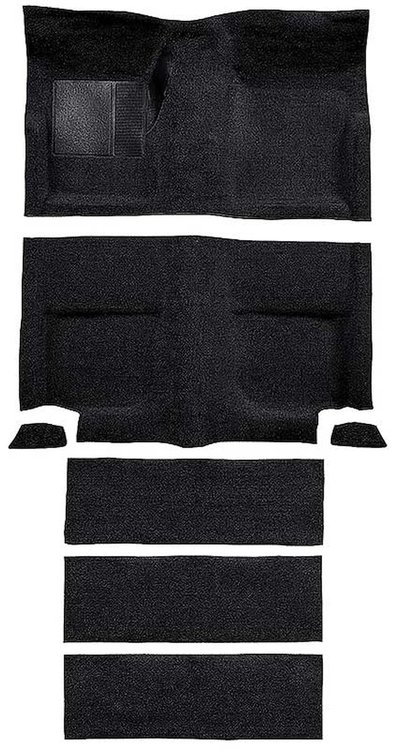 A4099B01 Nylon Loop Floor and Fold Down Carpet Set With Mass Backing 1965-68 Mustang Fastback; Black