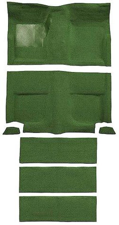 A4099B19 Nylon Loop Floor and Fold Down Carpet Set With Mass Backing 1965-68 Mustang Fastback; Moss Green