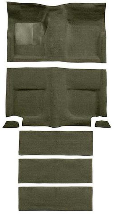 A4102B19 Loop Floor and Fold Down Seat Carpet Set With Mass Backing 1965-68 Mustang Fastback; Moss Green