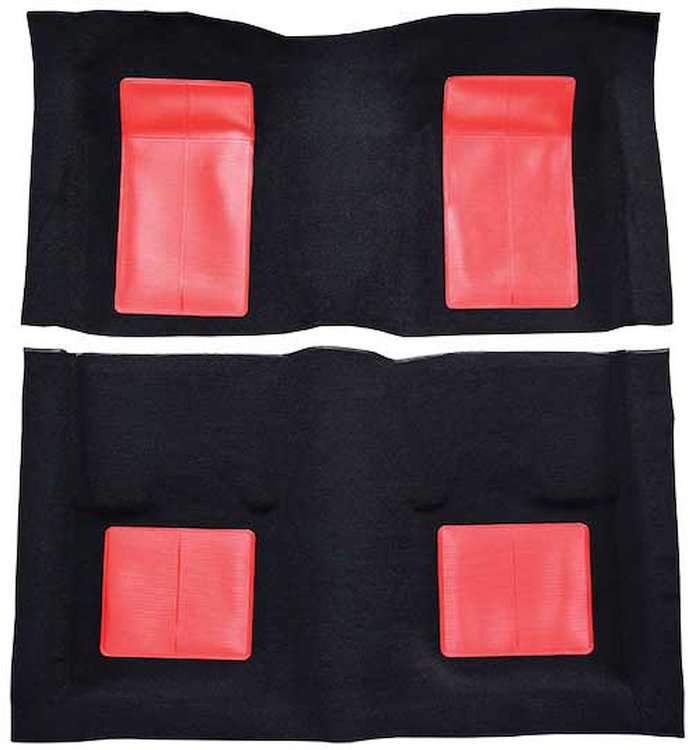A4103A02 Passenger Area Nylon Loop Floor Carpet 1969 Mustang Mach 1; Black With Red Inserts