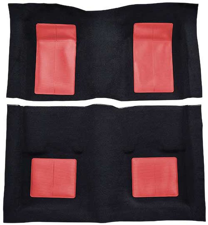 A4103A15 Passenger Area Nylon Loop Floor Carpet 1969 Mustang Mach 1; Black With Maroon Inserts