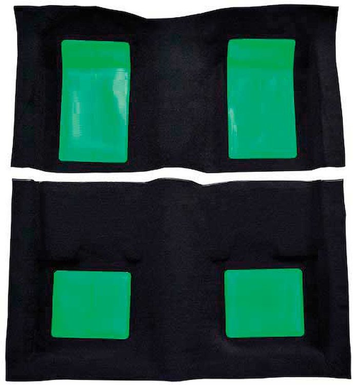 A4103A39 Passenger Area Nylon Loop Floor Carpet 1969 Mustang Mach 1; Black With Green Inserts