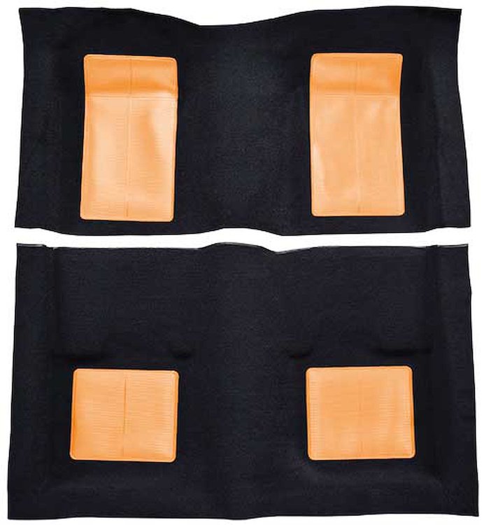 A4103A69 Passenger Area Nylon Loop Floor Carpet 1969 Mustang Mach 1; Black With Medium Saddle Inserts
