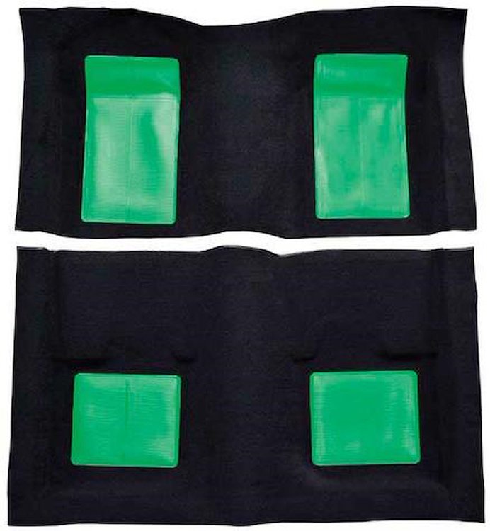 A4103B39 Nylon Loop Floor Carpet With Mass Backing 1969 Mustang Mach 1; Black Carpet/Green Inserts