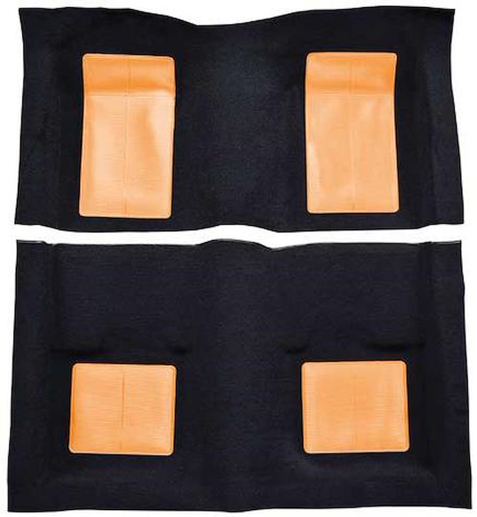 A4103B69 Nylon Loop Floor Carpet With Mass Backing 1969 Mustang Mach 1; Black Carpet/Medium Saddle Inserts