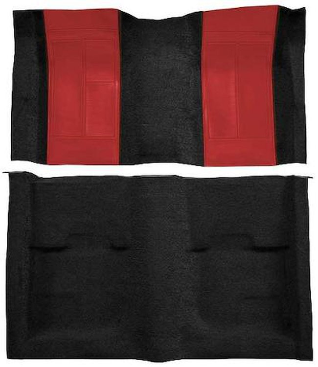 A4109A02 Passenger Area Nylon Loop Floor Carpet Set 1970 Mustang Mach 1; Black Carpet With Red Inserts