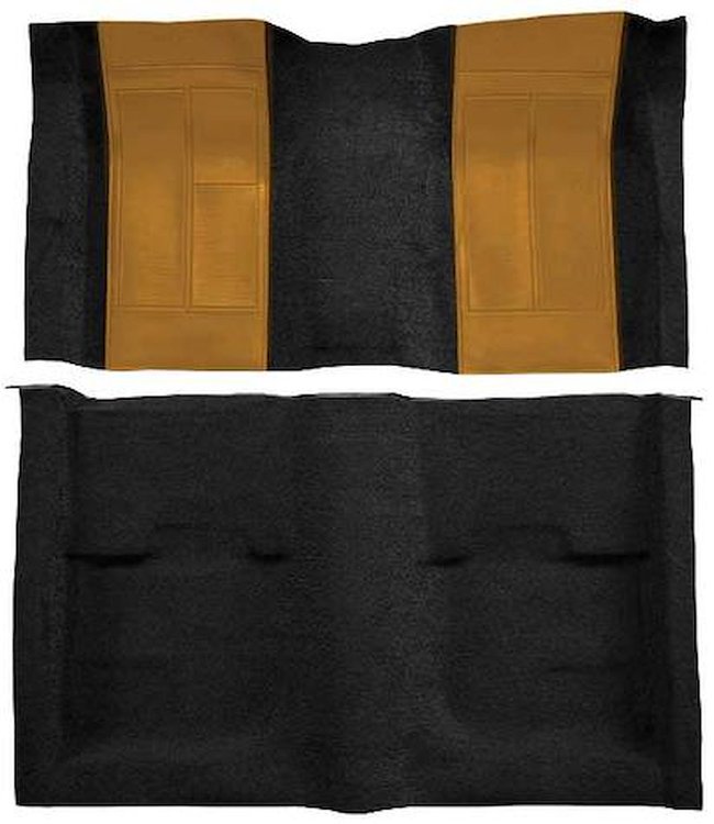A4109A69 Passenger Area Nylon Loop Floor Carpet 1970 Mustang Mach 1; Black Carpet With Medium Saddle Inserts