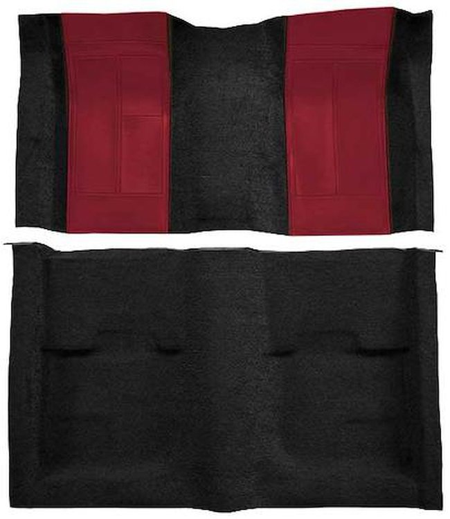 A4109B15 Nylon Loop Floor Carpet With Mass Backing 1970 Mustang Mach 1; Black Carpet/Maroon Inserts