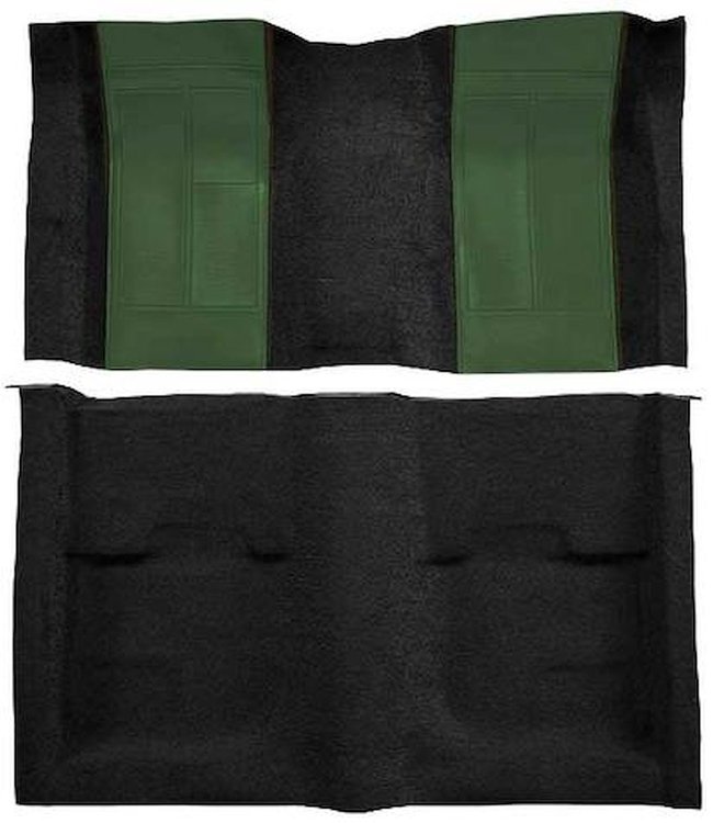 A4109B39 Nylon Loop Floor Carpet With Mass Backing 1970 Mustang Mach 1; Black Carpet/Green Inserts