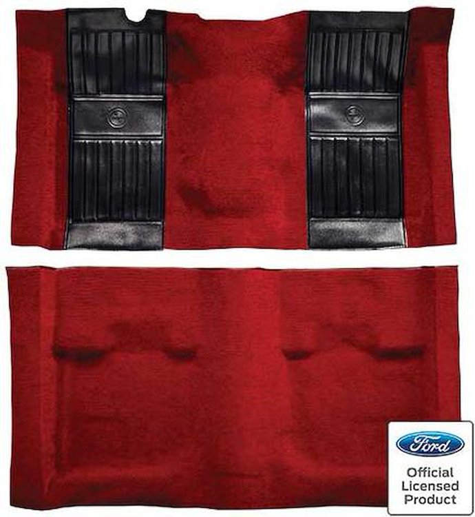A4115B02 Nylon Loop Floor Carpet With Mass Backing 1971-73 Mustang Mach 1; Red Carpet/Black Pony Inserts