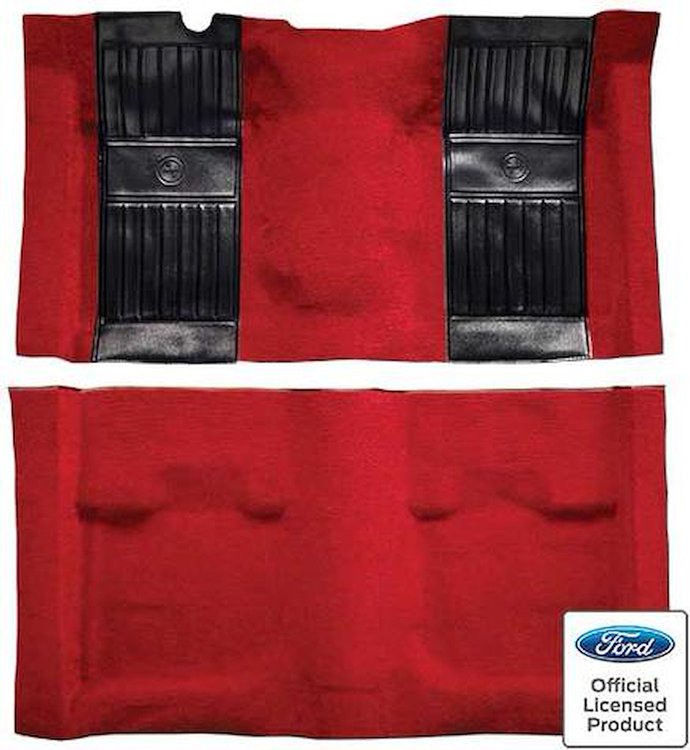 A4115B92 Nylon Loop Floor Carpet With Mass Backing 1971-73 Mustang Mach 1; Medium Red/Black Pony Inserts