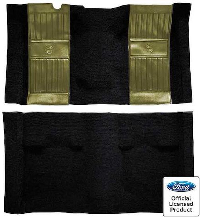 A4117A09 Passenger Area Nylon Loop Floor Carpet 1971-73 Mustang Mach 1; Black With Ivy Gold Pony Inserts