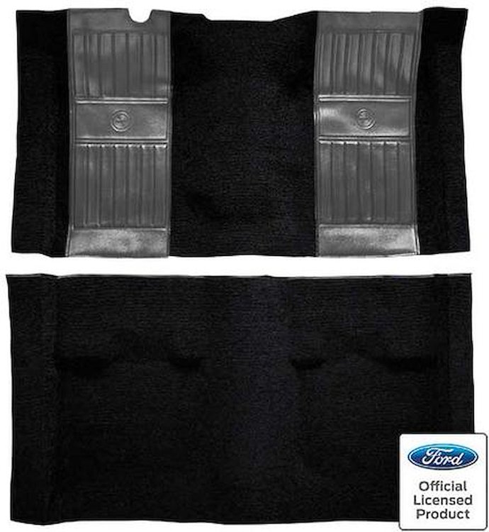 A4117B25 Molded Carpet 1971-73 Mustang Mach 1; With Mass Backing; Nylon; Loop; Gray Pony Inserts; Black