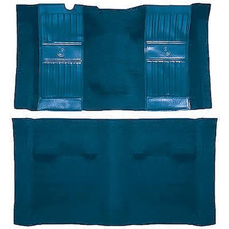 A4119B41 Nylon Loop Floor Carpet With Mass Backing 1971-73 Mustang Mach 1; Medium Blue/Medium Blue Pony Inserts