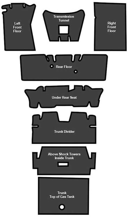 A4121A00 Sound Deadener 8-Piece EVA 1964-73 Ford Mustang; Coupe
