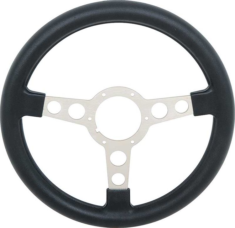 A8100303 1969-76 Firebird Formula, 1970-72 GTO, Lemans, Tempest; Steering Wheel; 3-7/8 in. Black Molded Grips; Silver Anodized S