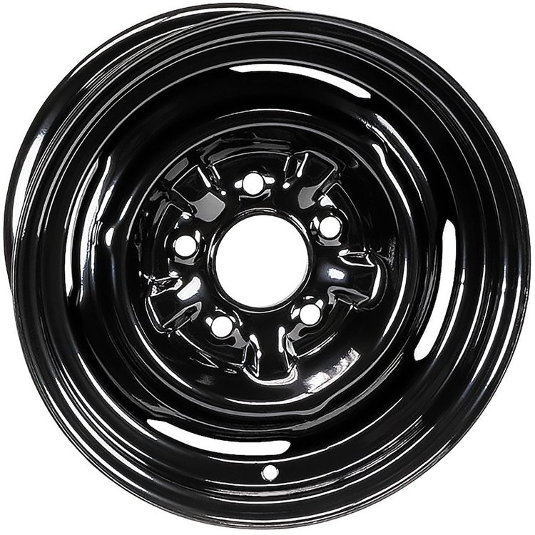 A8500505 1955-87 GM Factory Steel Wheel; Dog Dish Style; 14 in. x 7 in.; Stamped; 4 3/4 in. Backspacing