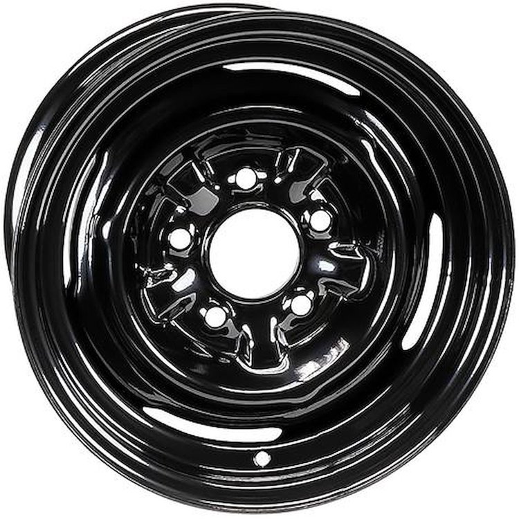 A8500506 1955-87 GM Factory Steel Wheel; Dog Dish Style; 15 in. x 7 in.; Stamped; 4-3/4 in. Backspacing