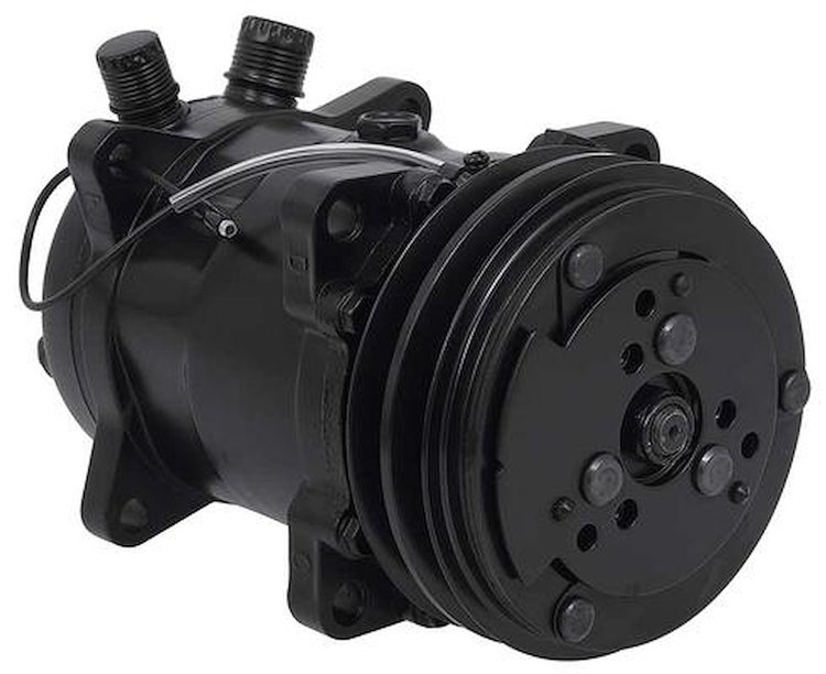 AC4510B Sanden 508 Style A/C Compressor w/ 2-Groove V-Belt Clutch Pulley, Black Finish, SD508/SD5H14