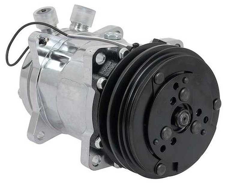 AC4510C Sanden 508 Style A/C Compressor w/ 2-Groove V-Belt Clutch Pulley, Chrome Finish, SD508/SD5H14