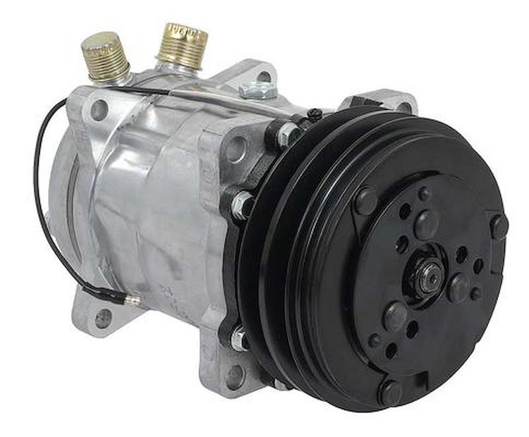 AC4510N Sanden 508 Style A/C Compressor, w/ 2-Groove V-Belt Clutch Pulley, Natural Finish, SD508/SD5H14