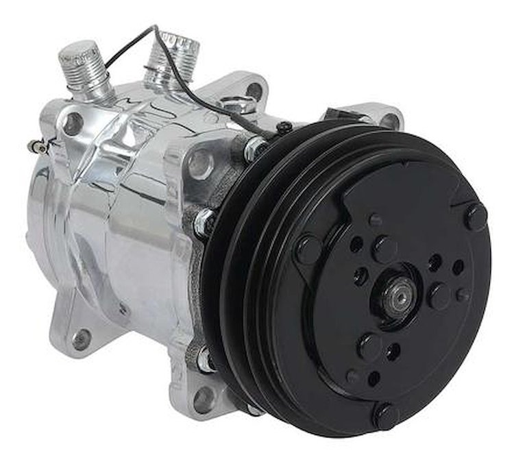 AC4510P Sanden 508 Style A/C Compressor w/ 2-Groove V-Belt Clutch Pulley, Polished Finish, SD508/SD5H14