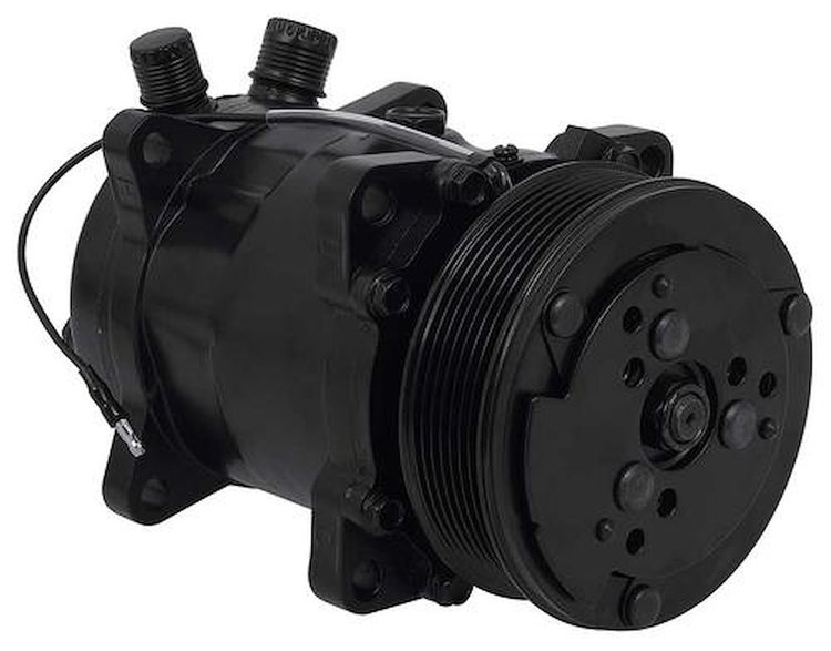AC4514B Sanden 508 Style A/C Compressor w/ 7-Rib Serpentine Clutch Pulley, Black Finish, SD508/SD5H14
