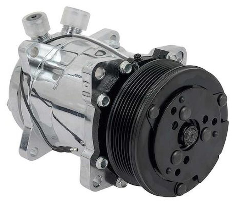 AC4514C Sanden 508 Style A/C Compressor w/ 7-Rib Serpentine Clutch Pulley, Chrome Finish, SD508/SD5H14