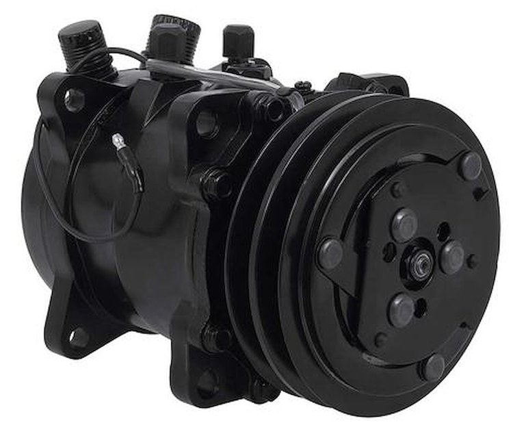 AC5104B Sanden 507 Style A/C Compressor w/ 2-Groove V-Belt Clutch Pulley, Black Finish, SD507/SD5H11