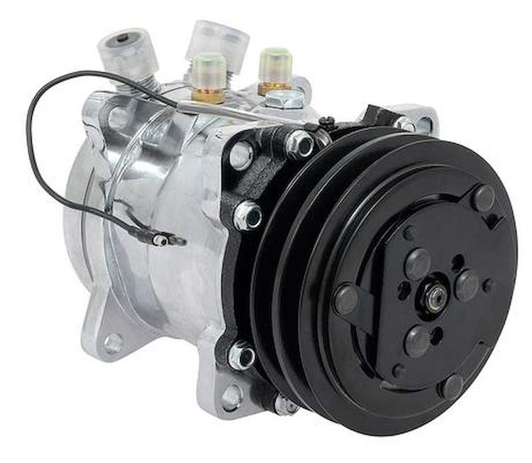 AC5104C Sanden 507 Style A/C Compressor w/ 2-Groove V-Belt Clutch Pulley, Chrome Finish, SD507/SD5H11