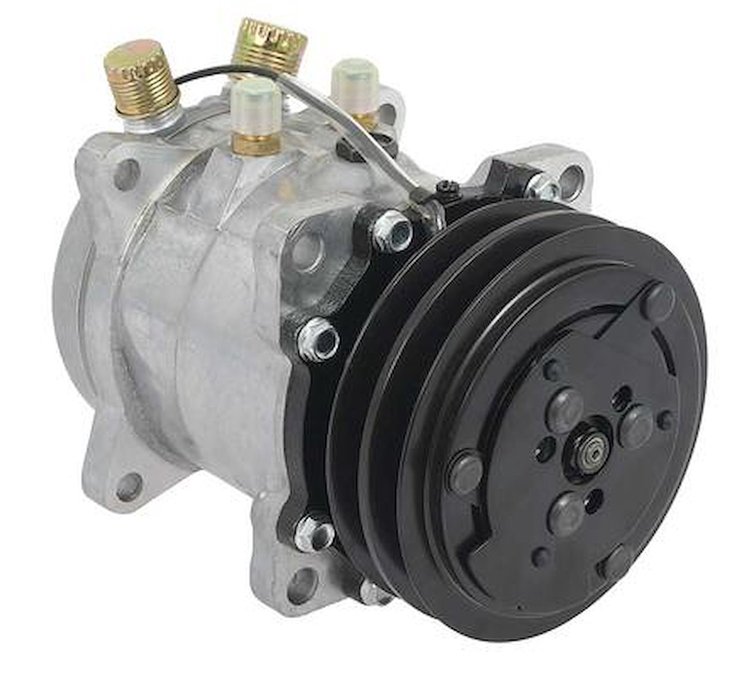 AC5104N Sanden 507 Style A/C Compressor w/ 2-Groove V-Belt Clutch Pulley, Natural Finish, SD507/SD5H11