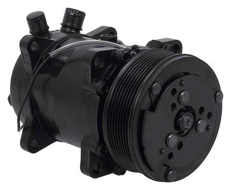 AC6698B Sanden 508 Style A/C Compressor w/ 8-Rib Serpentine Clutch Pulley, Black Finish, SD508/SD5H14