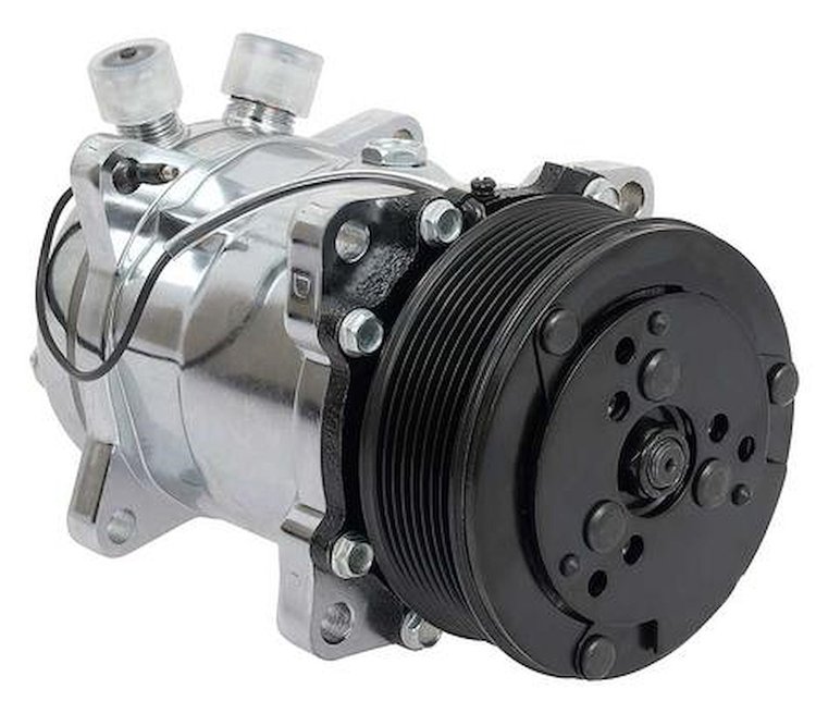 AC6698C Sanden 508 Style A/C Compressor w/ 8-Rib Serpentine Clutch Pulley, Chrome Finish, SD508/SD5H14