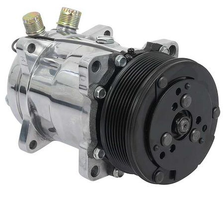 AC6698P Sanden 508 Style A/C Compressor w/ 8-Rib Serpentine Clutch Pulley, Polished Finish, SD508/SD5H14