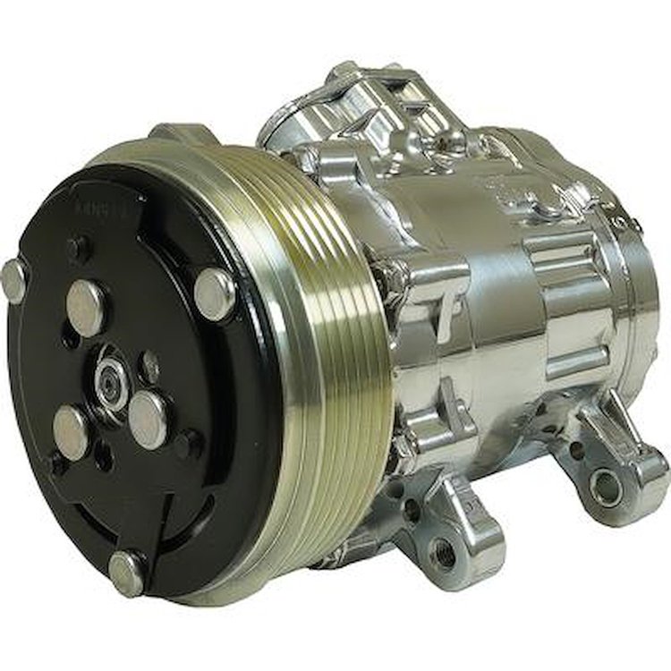 AC7176P Sanden 706 Style "Peanut" A/C Compressor w/ 6-Rib Serpentine Clutch Pulley - Polished Finish - SD7B10