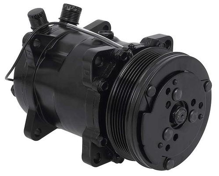 AC9560B Sanden 508 Style A/C Compressor w/ 6-Rib Serpentine Clutch Pulley, Black Finish, SD508/SD5H14