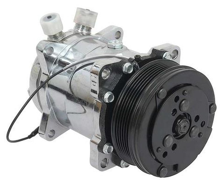AC9560C Sanden 508 Style A/C Compressor w/ 6-Rib Serpentine Clutch Pulley, Chrome Finish, SD508/SD5H14