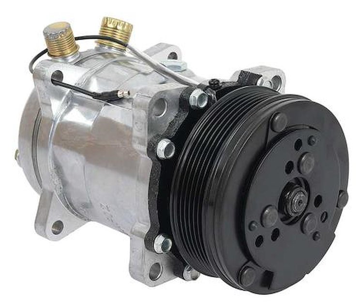 AC9560N Sanden 508 Style A/C Compressor w/ 6-Rib Serpentine Clutch Pulley, Natural Finish, SD508/SD5H14