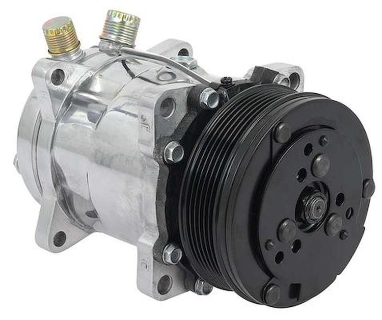 AC9560P Sanden 508 Style A/C Compressor w/ 6-Rib Serpentine Clutch Pulley, Polished Finish, SD508/SD5H14