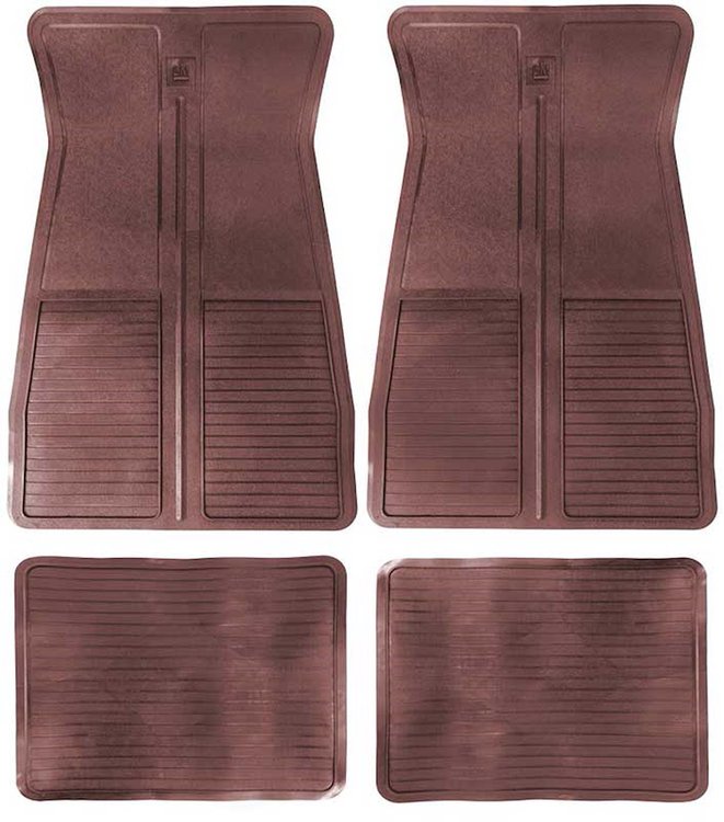 CM65102 Factory Style Rubber Floor Mat Set for 1973-1987 Chevrolet, Pontiac Models [With GM Logo, Dark Red]