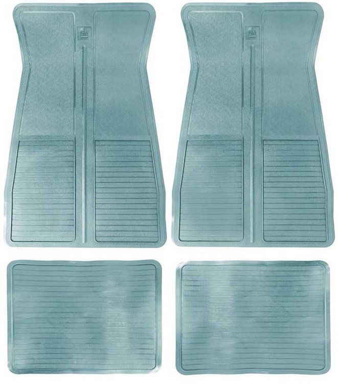 CM65103 1973-81 GM, Rubber Floor Mat Set, With GM Logo, Factory Style, Set of 4, Light Blue