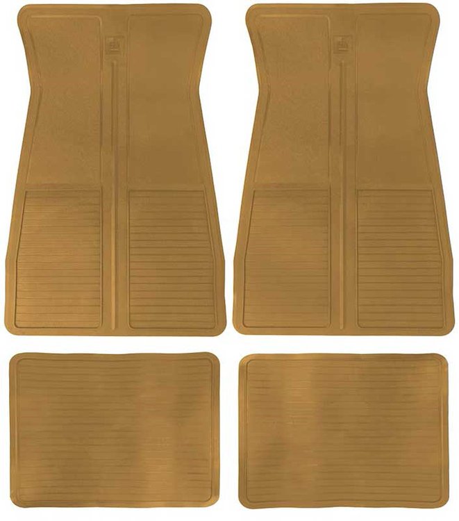 CM65104 Factory Style Rubber Floor Mat Set for 1973-1987 Chevrolet, Pontiac Models [With GM Logo, Tan]