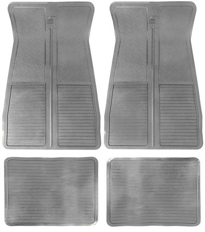 CM65105 1973-87 GM; Rubber Floor Mat Set; With GM Logo; Factory Style; Set of 4; Gray