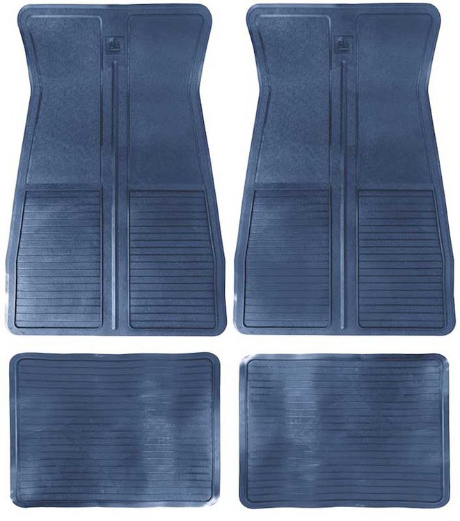 CM65106 1973-87 GM, Rubber Floor Mat Set, With GM Logo, Factory Style, Set of 4, Dark Blue